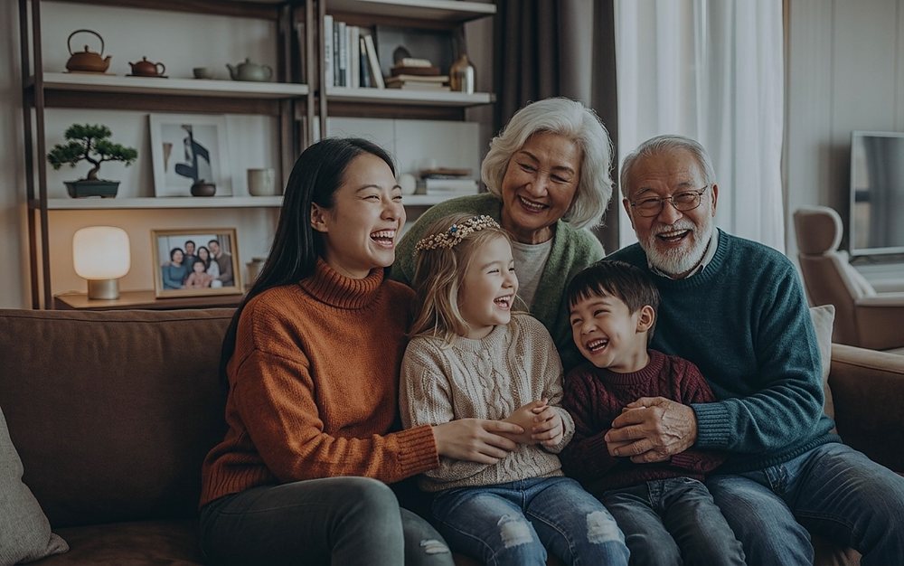 Multigenerational family together in Singapore